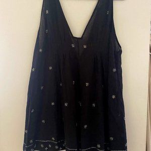 Free People Black Mini Dress with White Embroidery